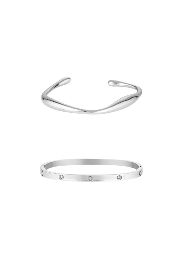 Pond & Dylan Bangle Set - White Gold/Silver