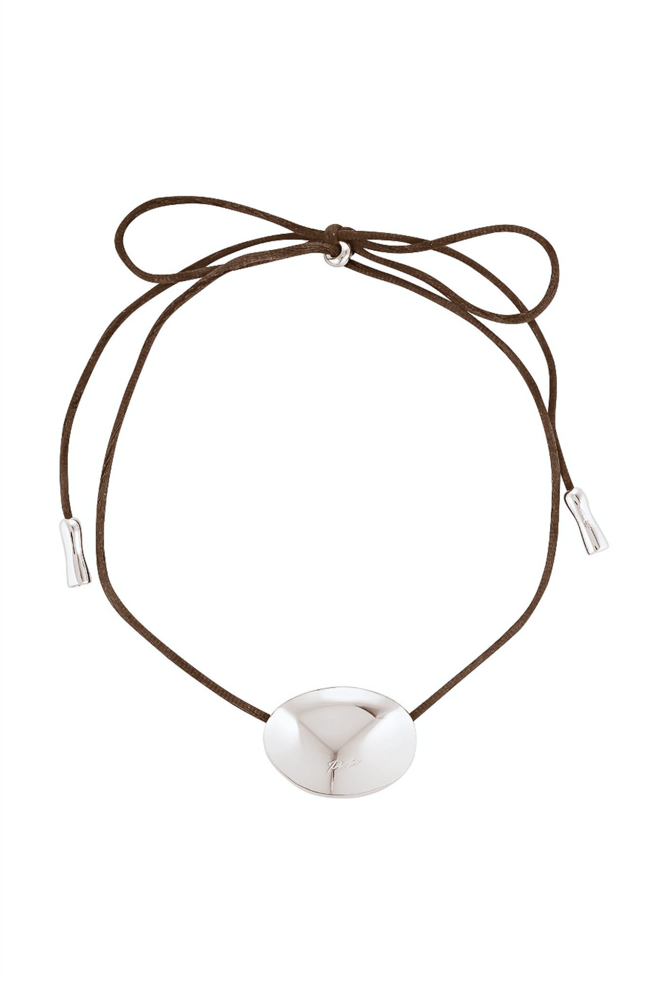Bean Cord Pendant - Chocolate/Silver