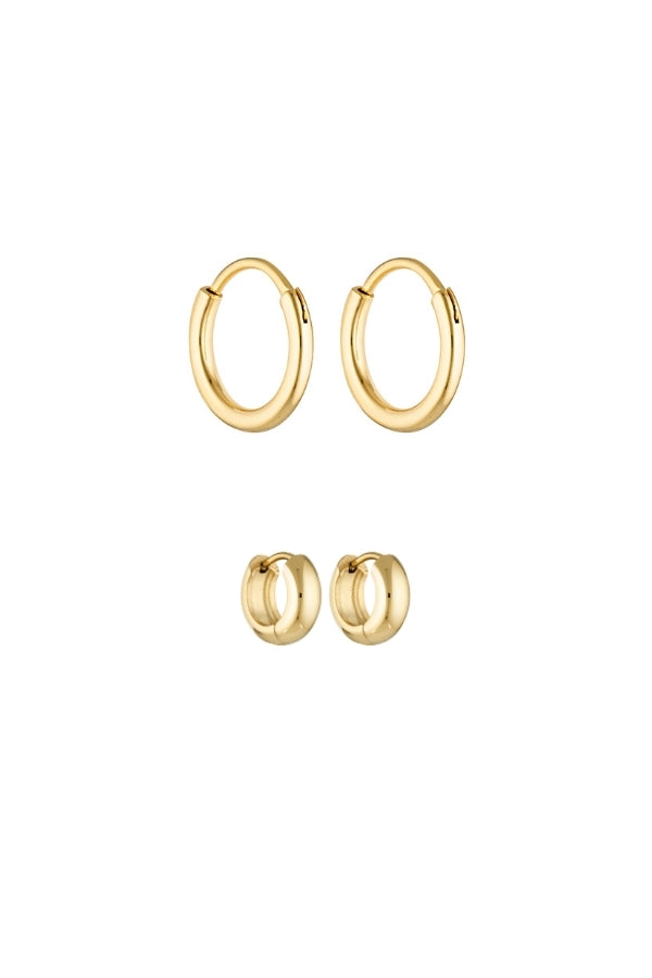 Porter Jewellery | 18k Gold Vermeil Sterling Silver White Gold Plating | 90's Hoops 20mm | Petite Thick Huggies 8mm Set