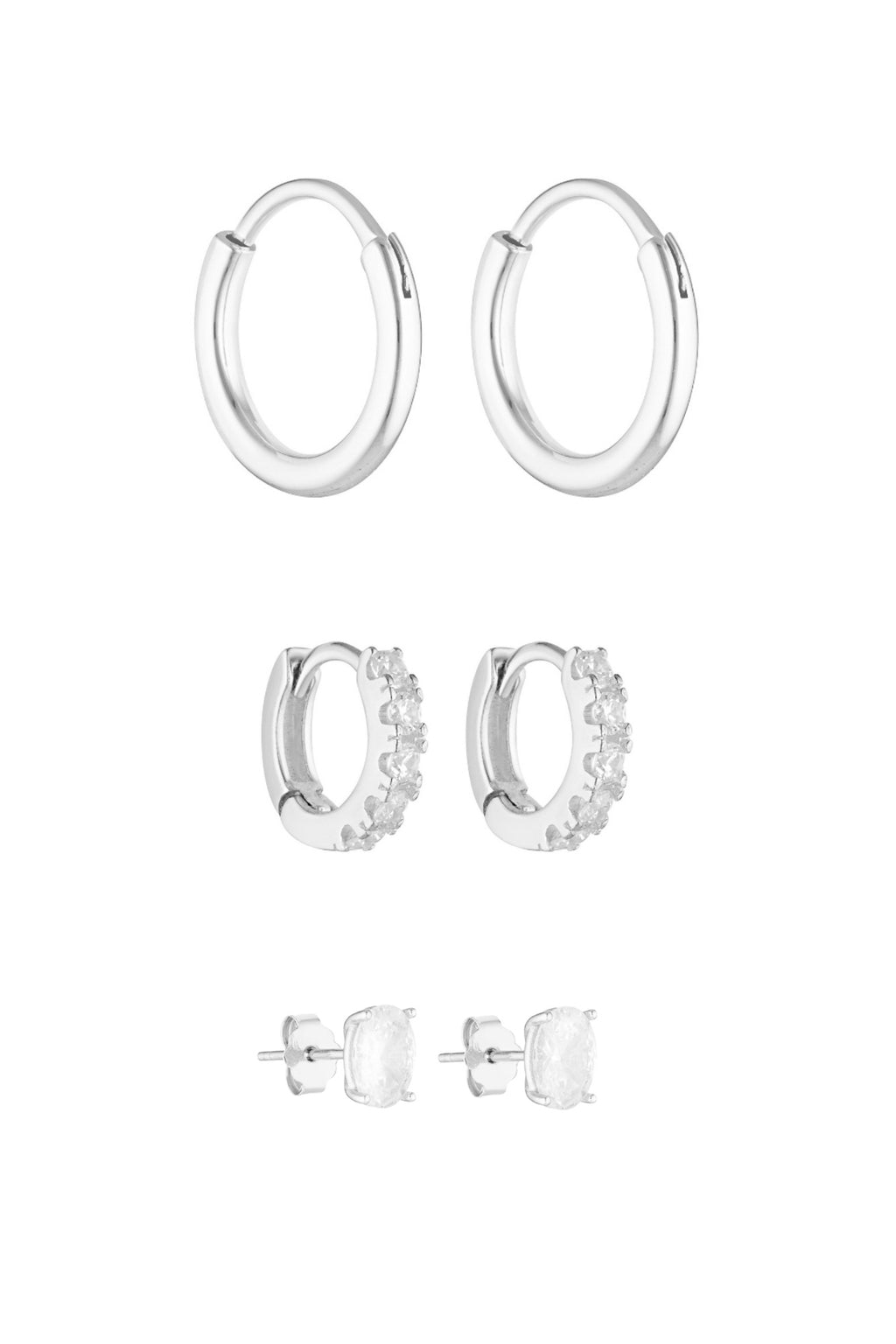 Porter Jewellery | 18k Gold Vermeil Sterling Silver White Gold Plating | 90's Hoops 20mm | Angel Huggies 9mm | Oval Studs 1CT Set