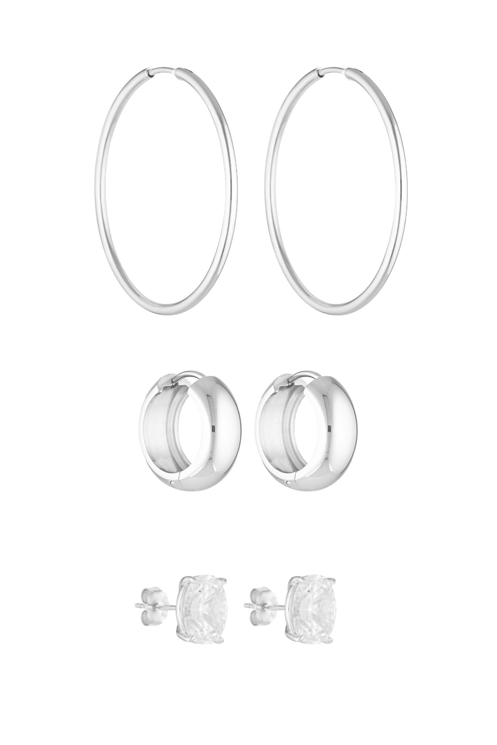 90's Hoops 40mm, Petite Thick Huggies 18mm & Oval Studs 2CT Set