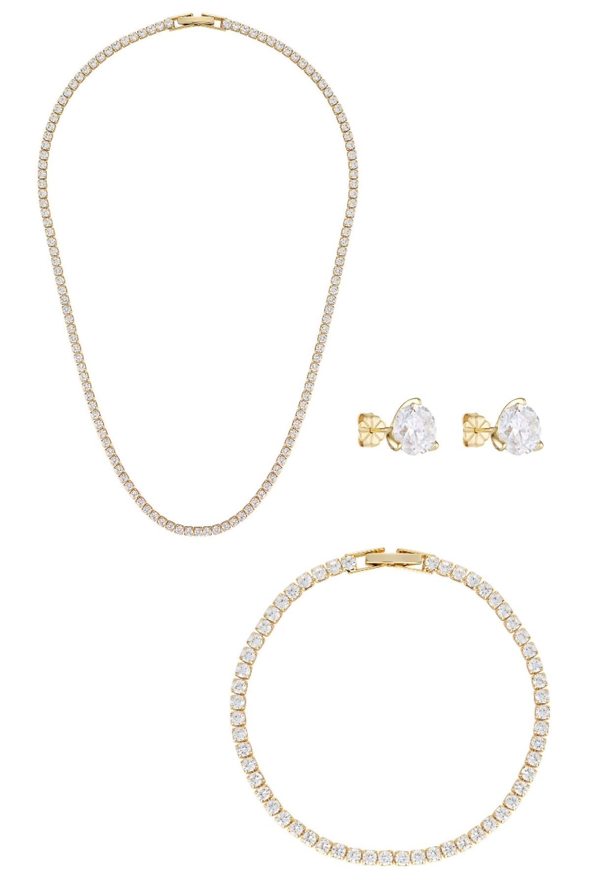 Porter Jewellery | 18k Gold Vermeil Sterling Silver White Gold Plating | Baby Celestial Necklace | Baby Celestial Bracelet | Round Studs 2CT Set
