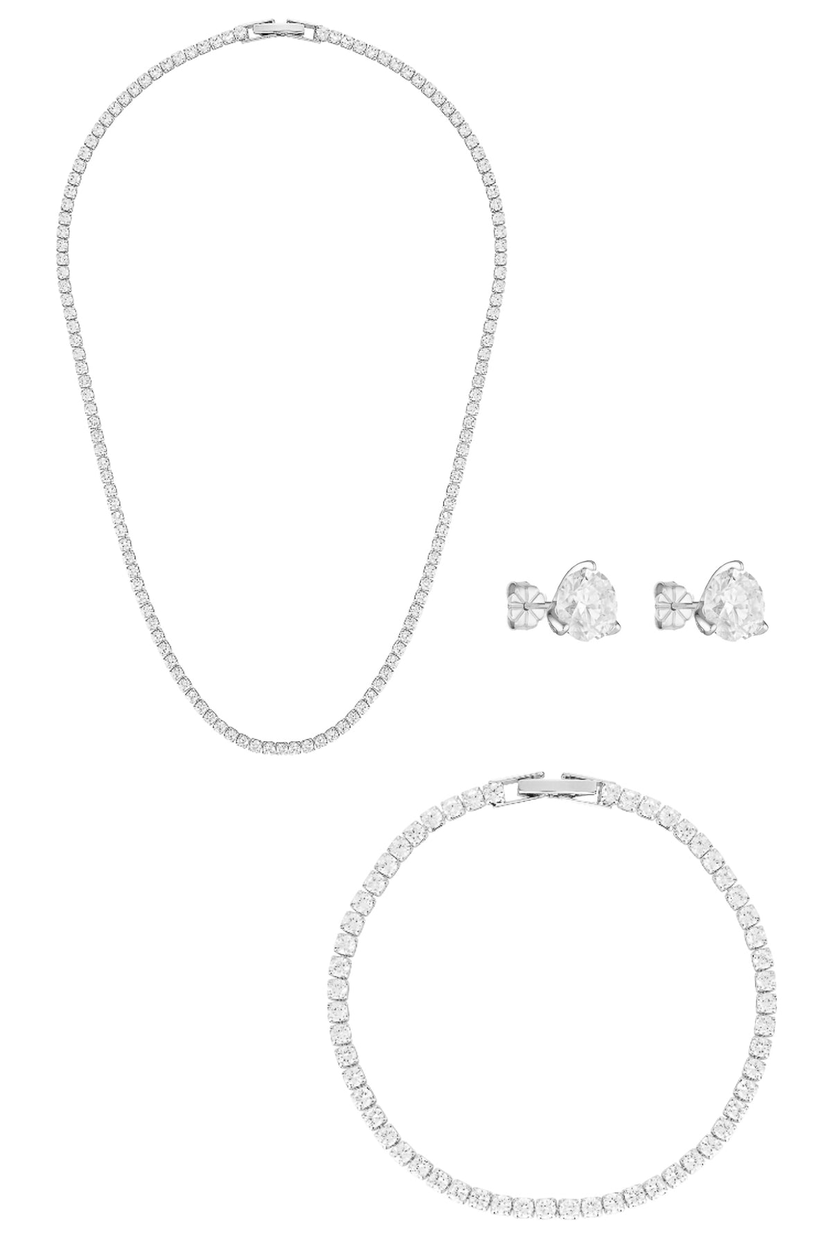 Porter Jewellery | 18k Gold Vermeil Sterling Silver White Gold Plating | Baby Celestial Necklace | Baby Celestial Bracelet | Round Studs 2CT Set