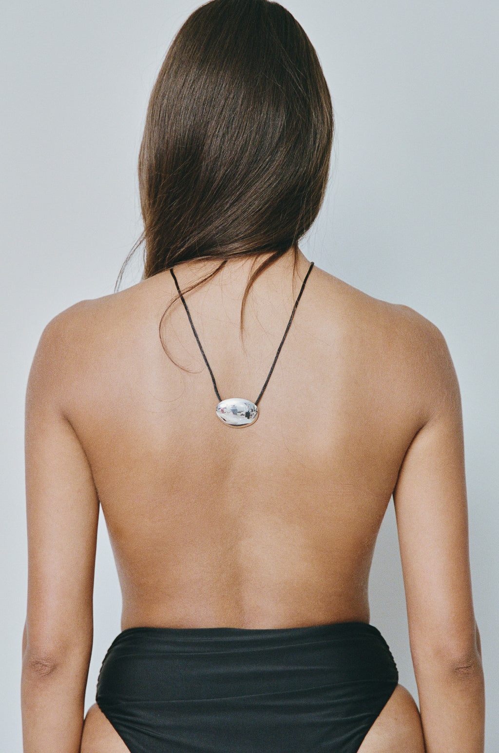 Bean Cord Pendant - Ebony/Silver