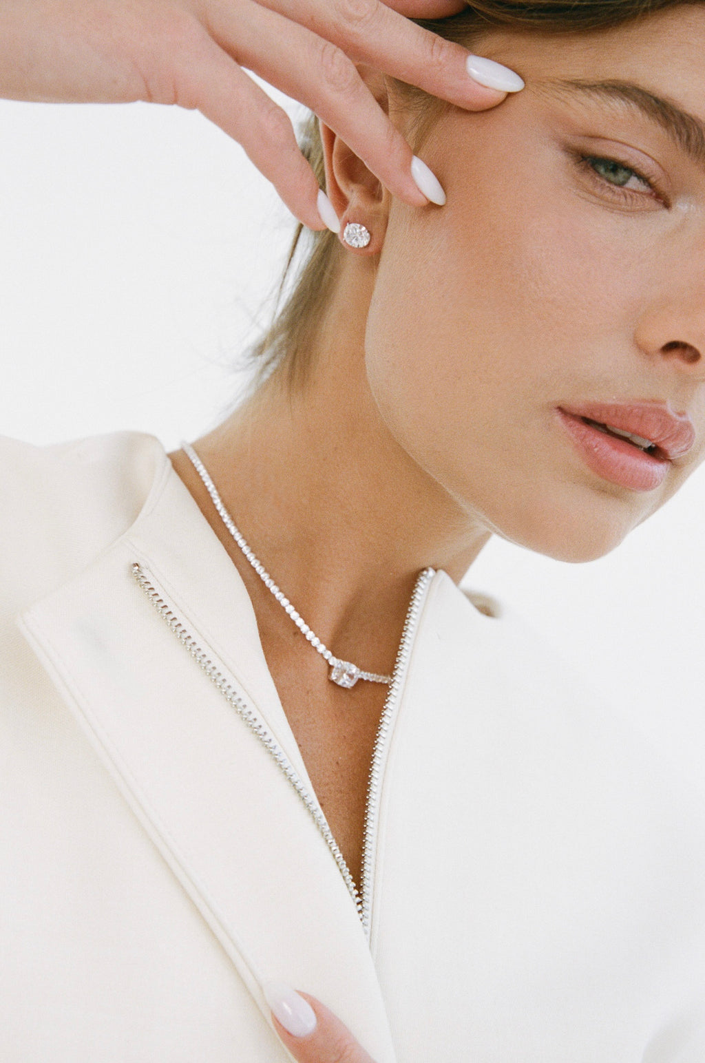 Porter Jewellery | 18k Gold Vermeil Sterling Silver White Gold Plating | Heirloom Tennis Necklace | Baby Celestial Bracelet | Oval Studs 2CT Set