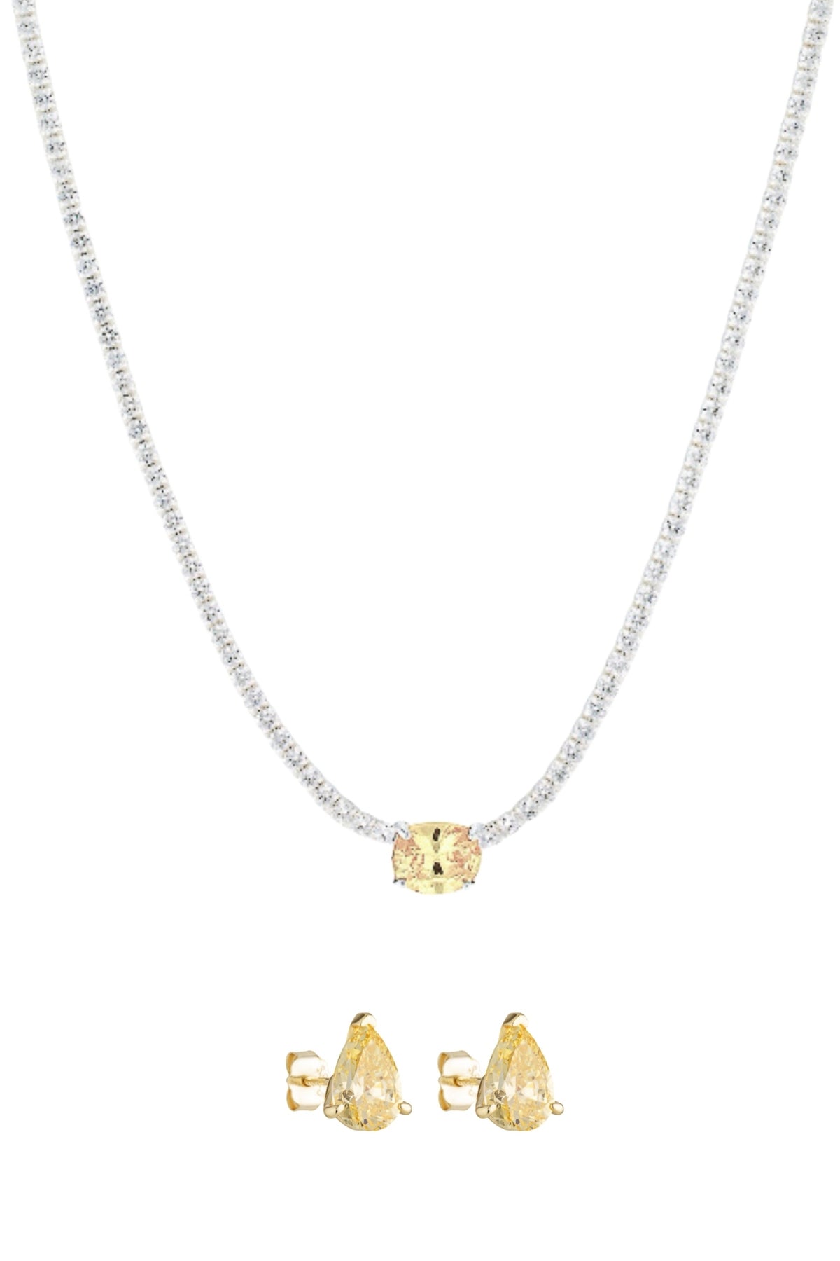 Heirloom Tennis Necklace - White Gold/Canary & Pear Studs 2CT - Canary Set
