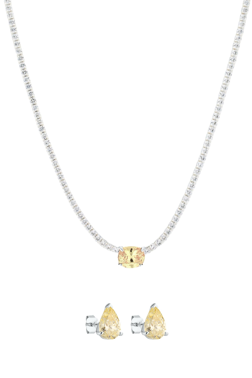 Heirloom Tennis Necklace - White Gold/Canary & Pear Studs 2CT - Canary Set
