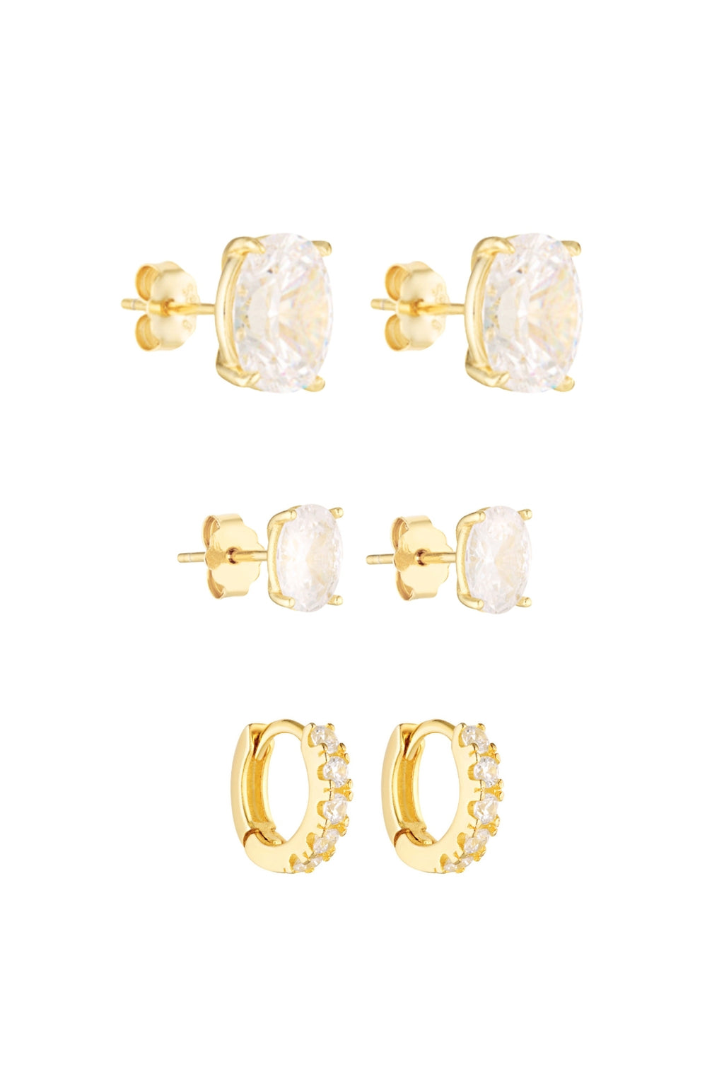 Porter Jewellery | 18k Gold Vermeil Sterling Silver White Gold Plating | Oval Studs 2CT | Oval Studs 1CT | Angel Huggies 7mm Set