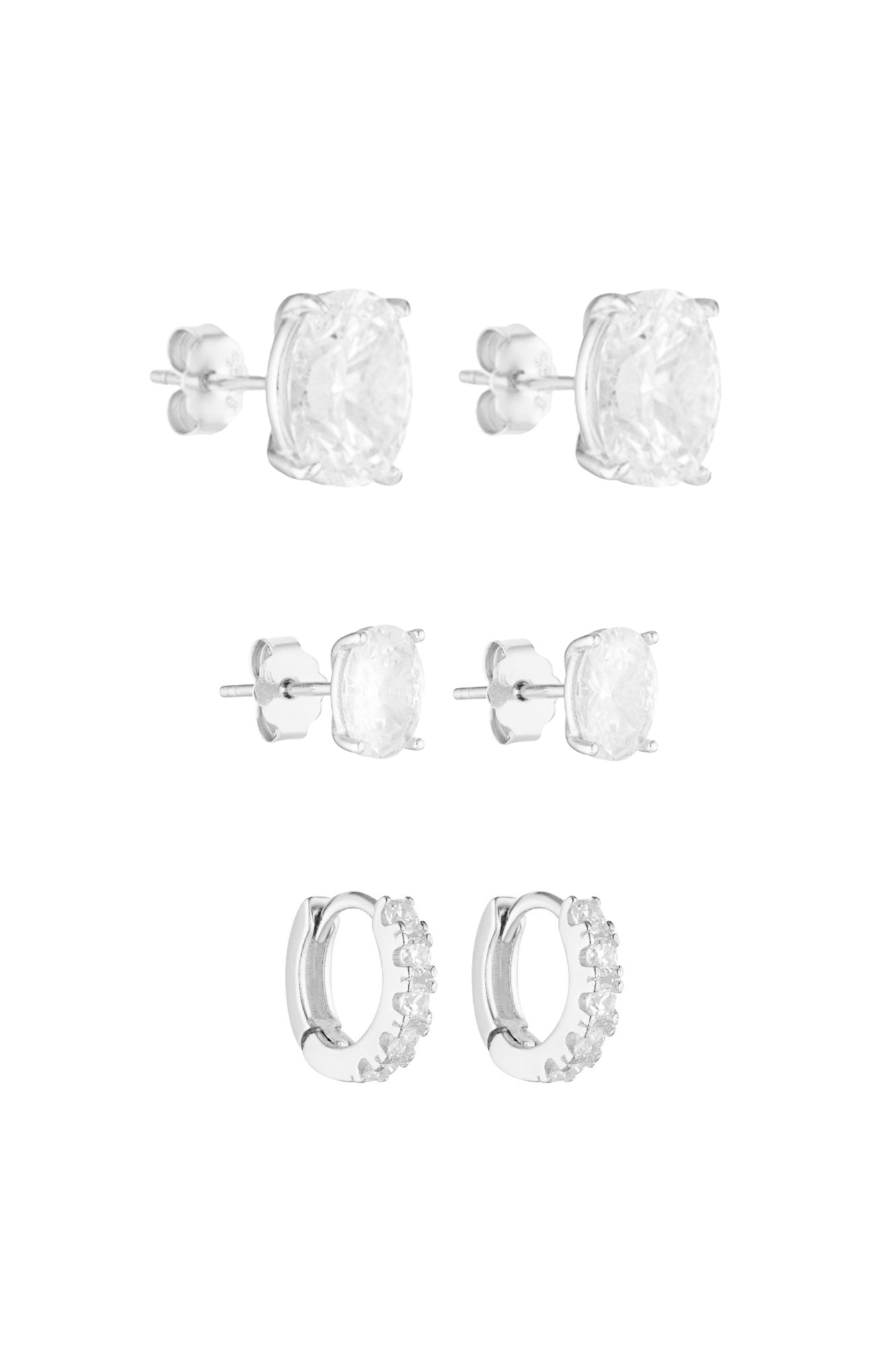 Oval Studs 2CT, Oval Studs 1CT & Angel Huggies 7mm Set