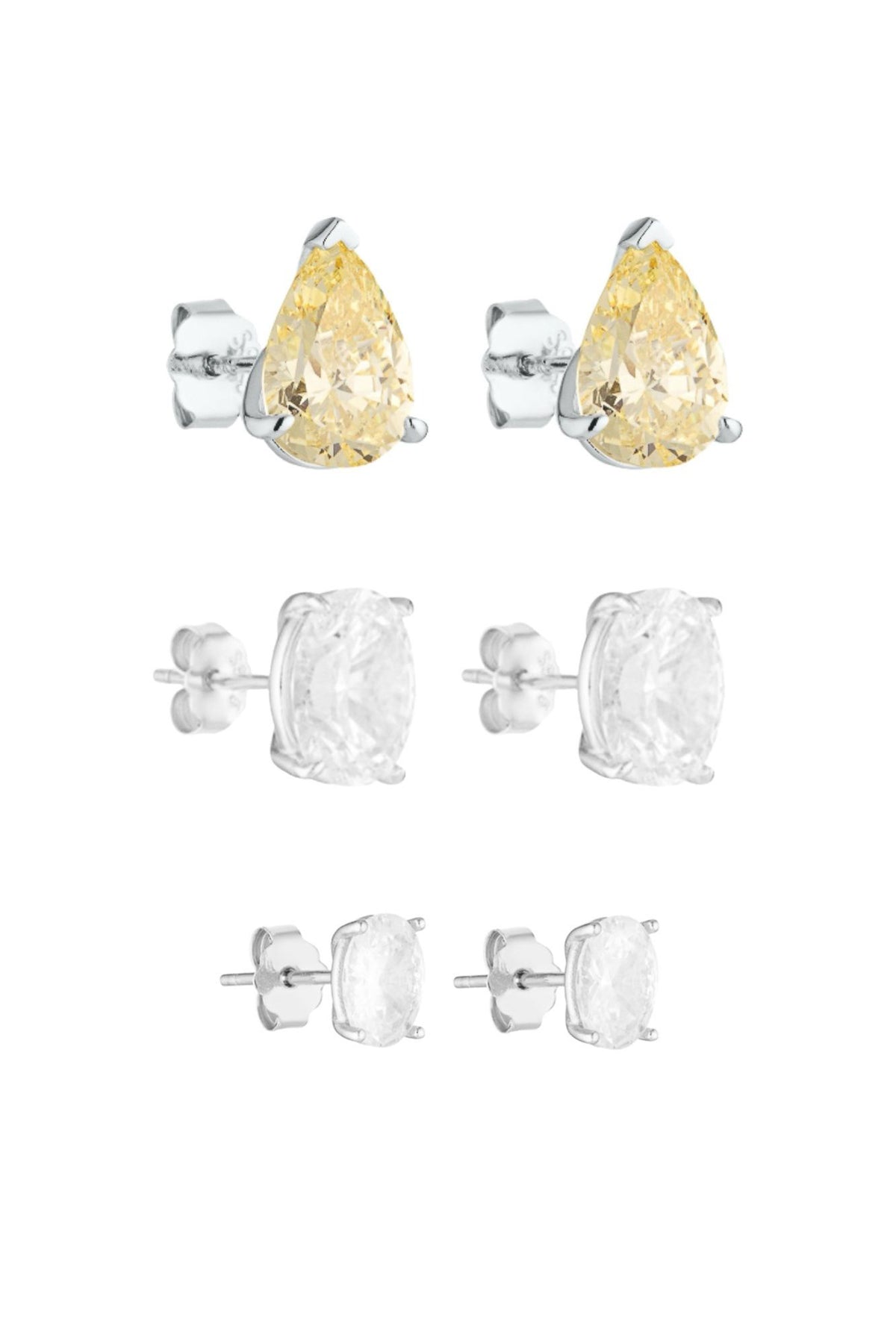 Porter Jewellery | Sterling Silver | Pear Studs 2CT Canary | Oval Studs 2CT | Oval Studs 1CT