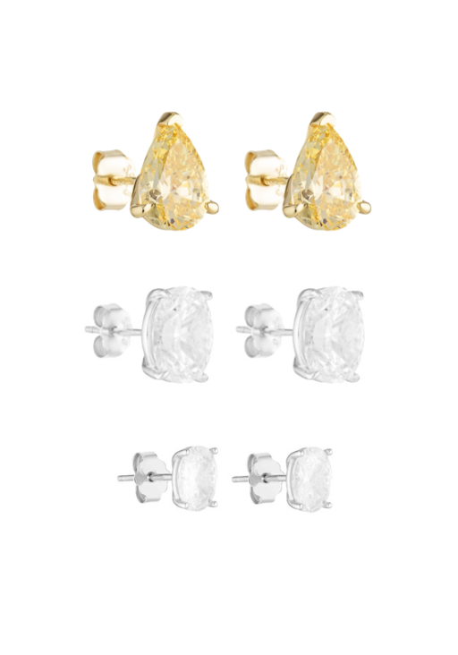 Porter Jewellery | Sterling Silver | Pear Studs 2CT Canary | Oval Studs 2CT | Oval Studs 1CT