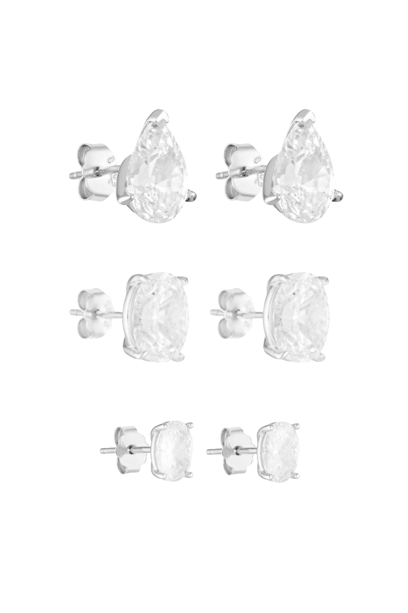 Pear Studs 2CT, Oval Studs 2CT & Oval Studs 1CT Set