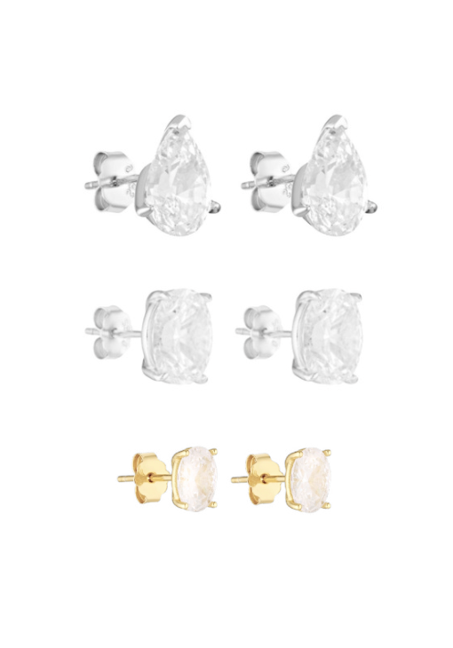 Porter Jewellery | Sterling Silver | Pear Studs 2CT | Oval Studs 2CT | Oval Studs 1CT