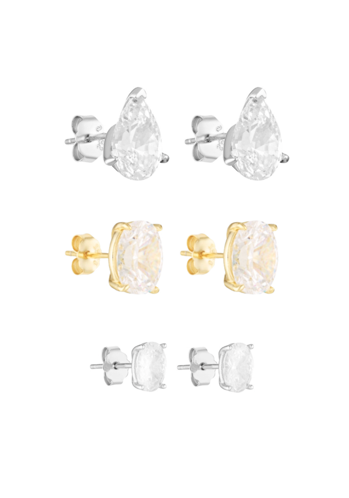 Porter Jewellery | Sterling Silver | Pear Studs 2CT | Oval Studs 2CT | Oval Studs 1CT