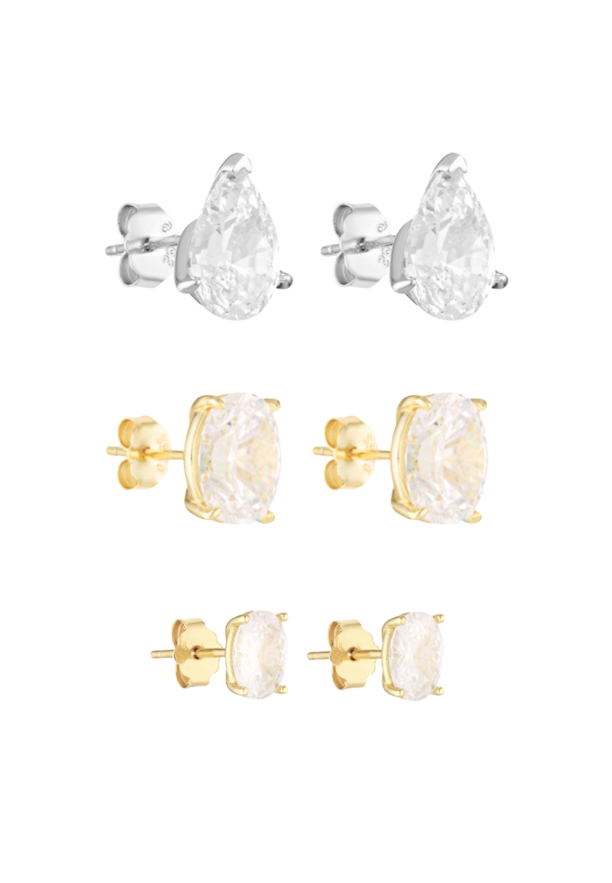 Porter Jewellery | Sterling Silver | Pear Studs 2CT | Oval Studs 2CT | Oval Studs 1CT