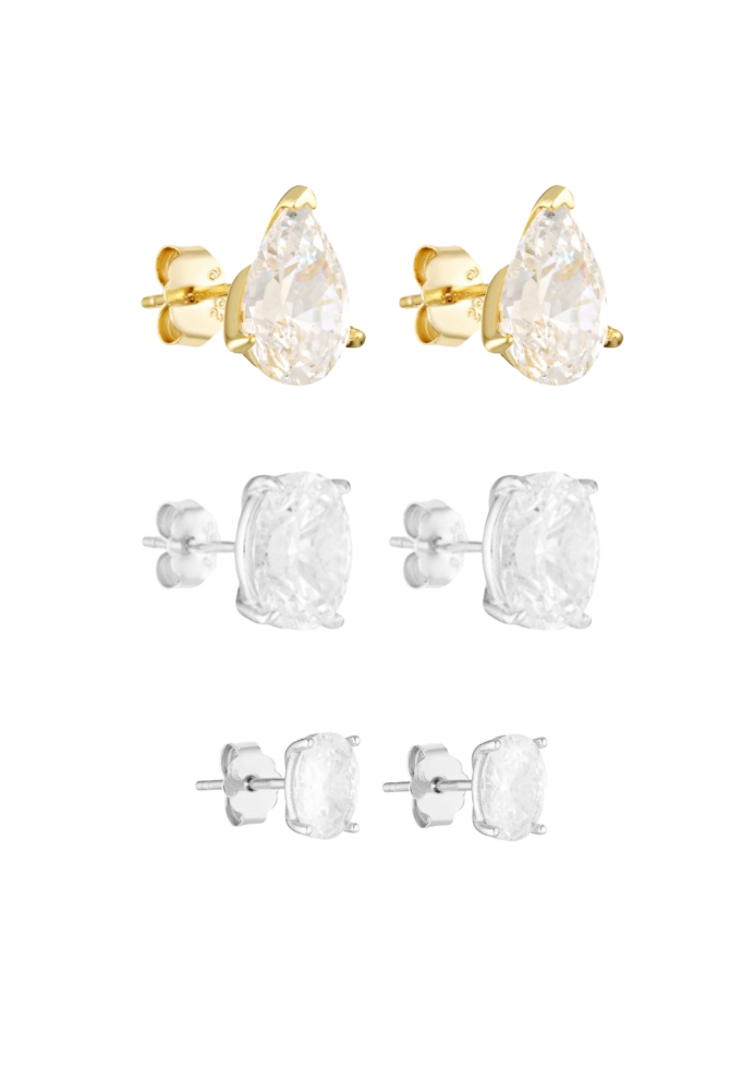 Porter Jewellery | Sterling Silver | Pear Studs 2CT | Oval Studs 2CT | Oval Studs 1CT