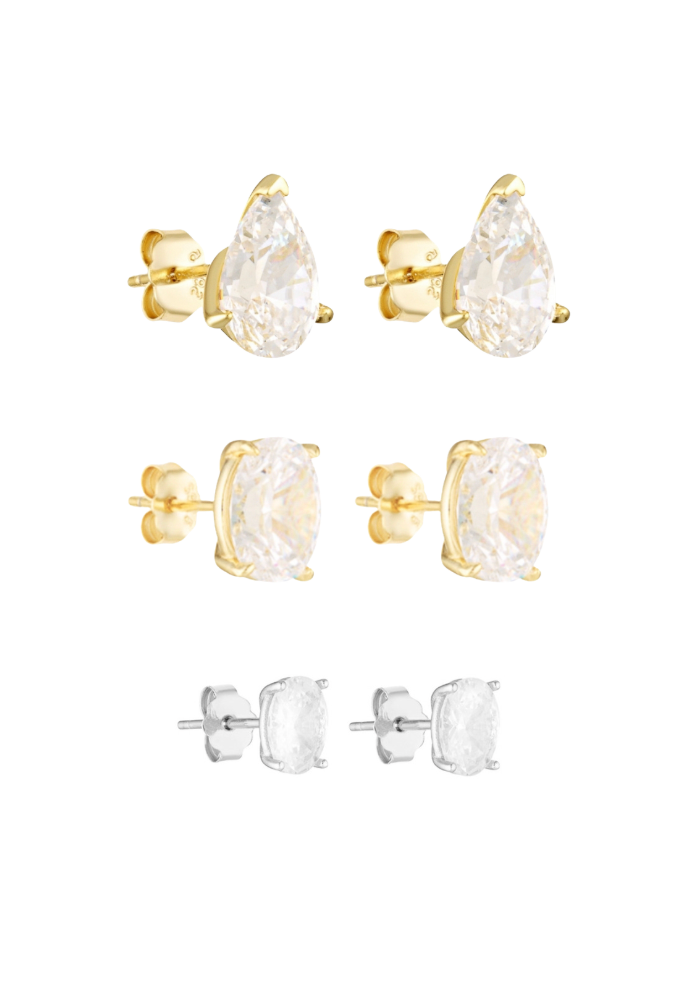 Porter Jewellery | Sterling Silver | Pear Studs 2CT | Oval Studs 2CT | Oval Studs 1CT