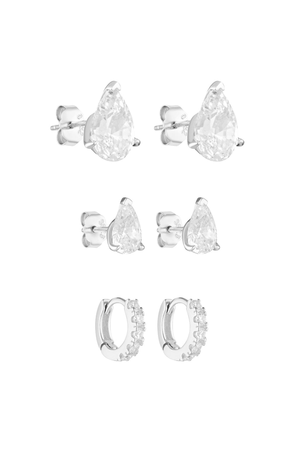 Pear Studs 2CT, Pear Studs 1CT & Angel Huggies 7mm Set