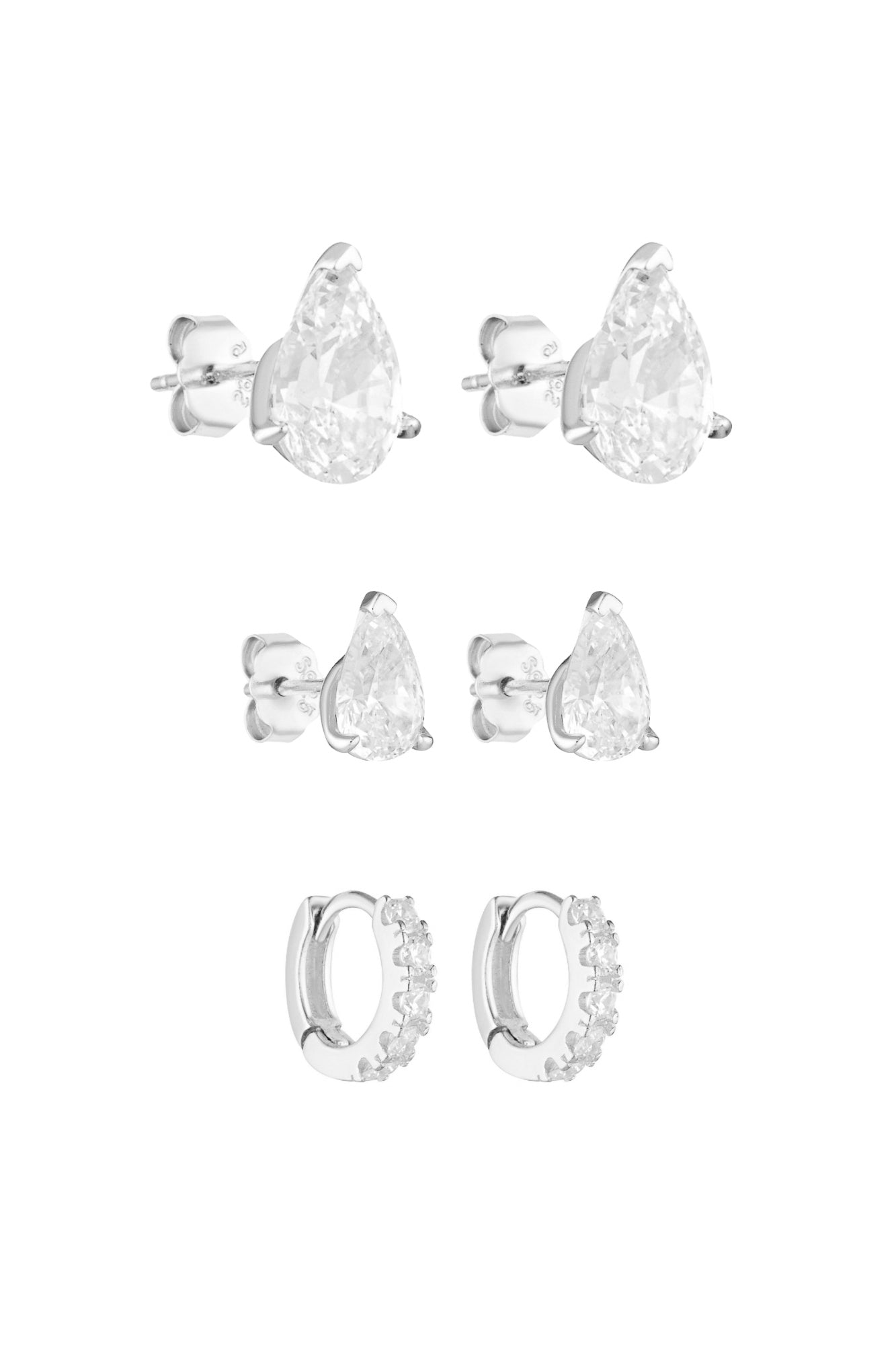 Pear Studs 2CT, Pear Studs 1CT & Angel Huggies 7mm Set
