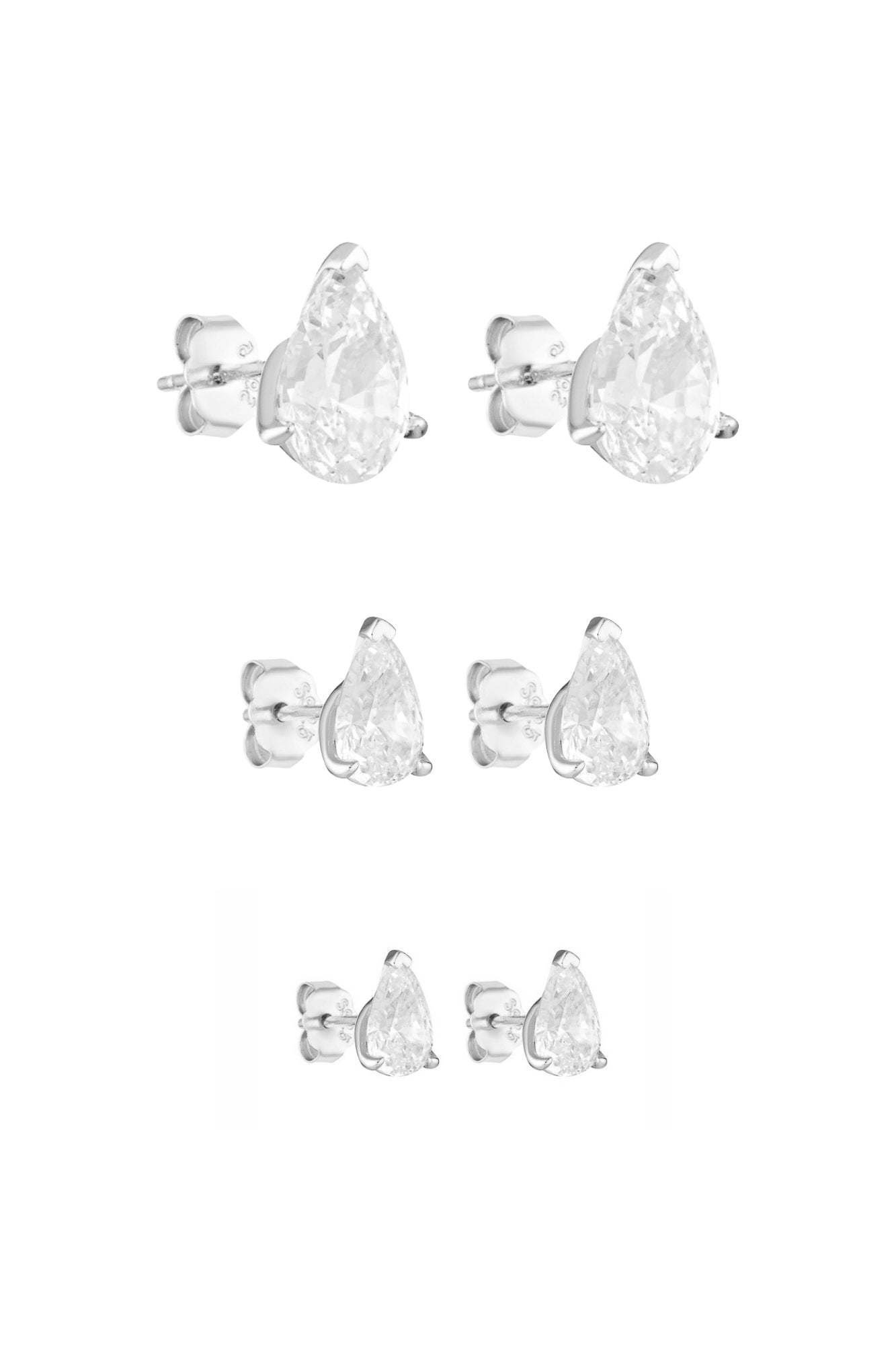 Porter Jewellery | 18k Gold Vermeil Sterling Silver White Gold Plating | Pear Studs 2CT 1CT 0.5CT Set