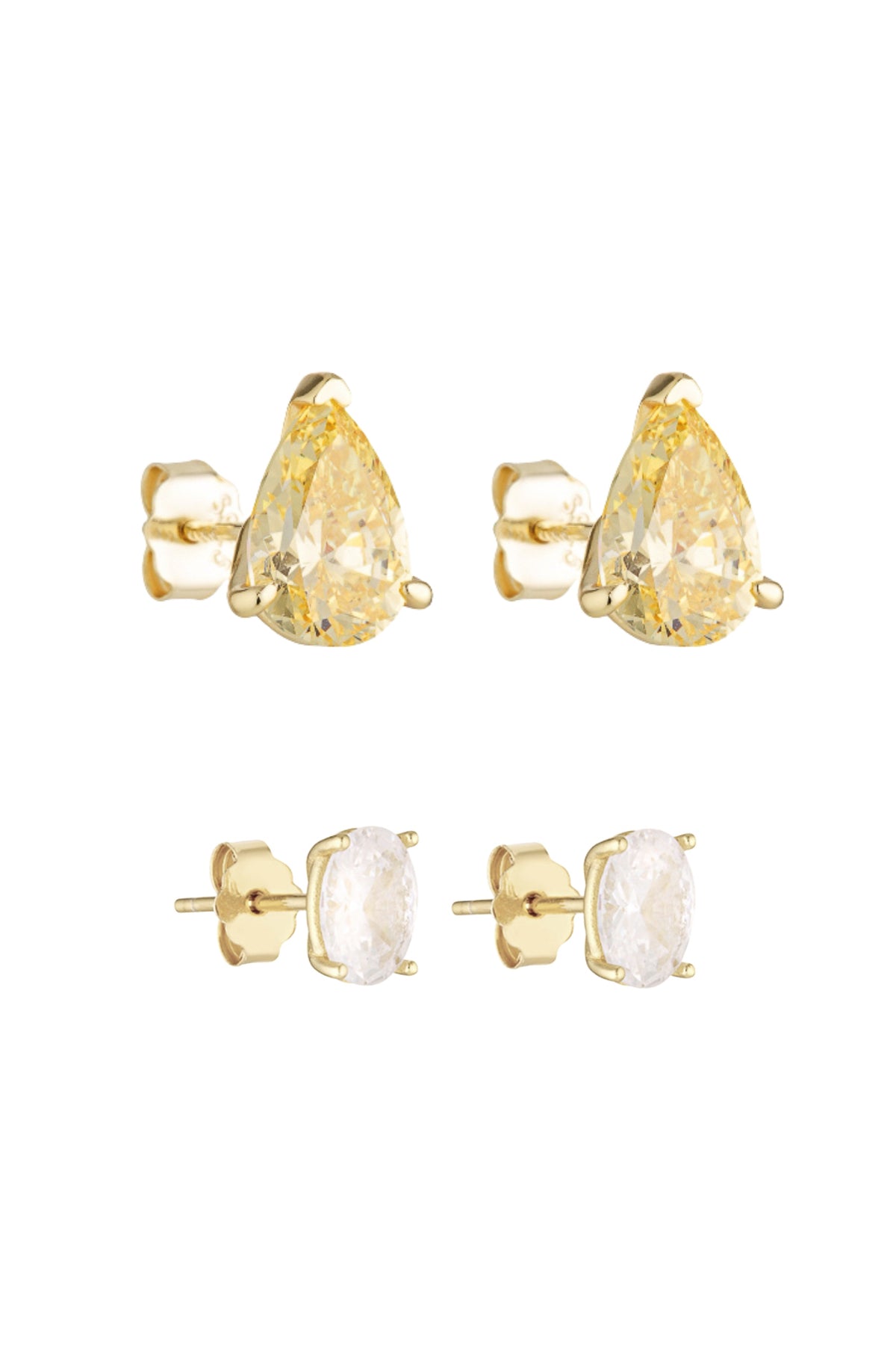 Pear Studs 2CT - Canary & Oval Studs 1CT Set