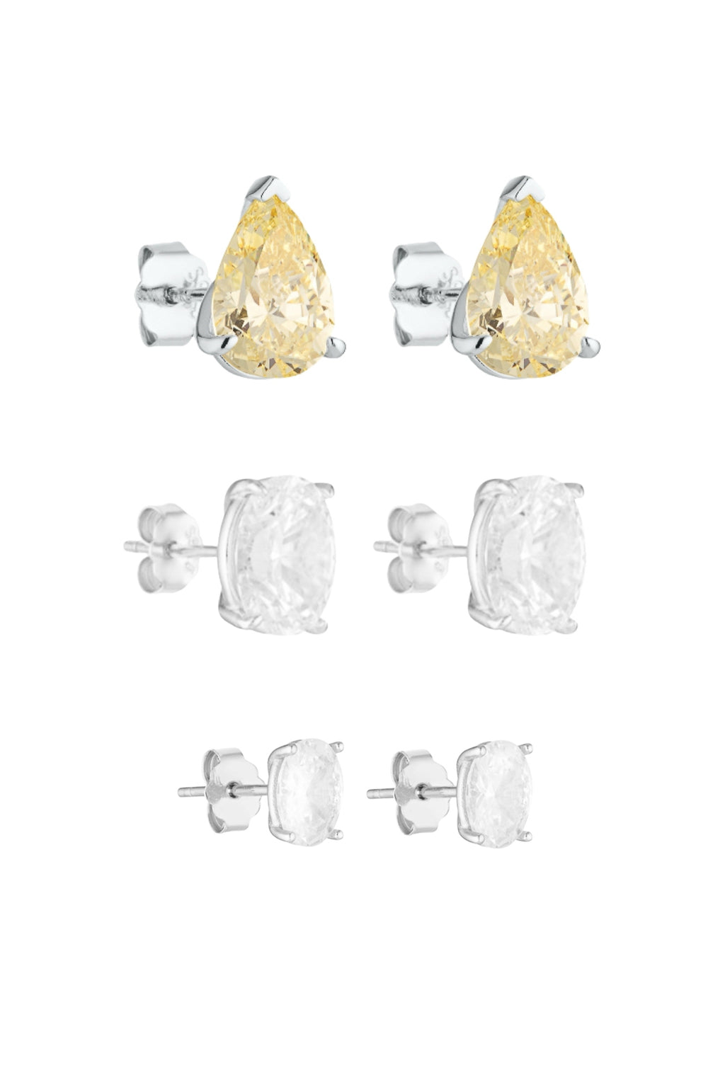 Pear Studs 2CT Canary, Oval Studs 2CT & Oval Studs 1CT Set