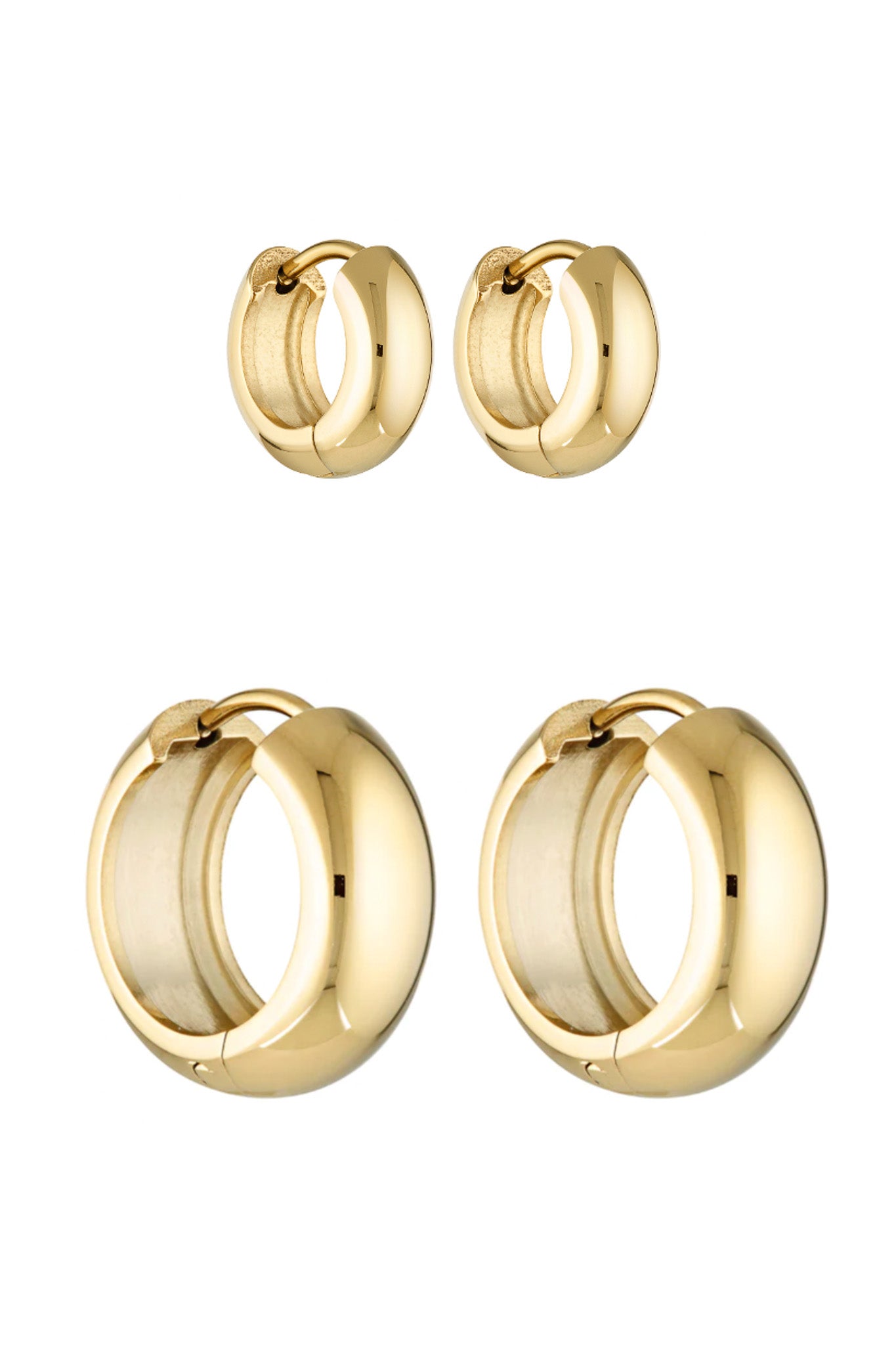 Porter Jewellery | 18k Gold Vermeil | Petite Thick Huggies 8mm Petite Thick Huggies 18mm Set