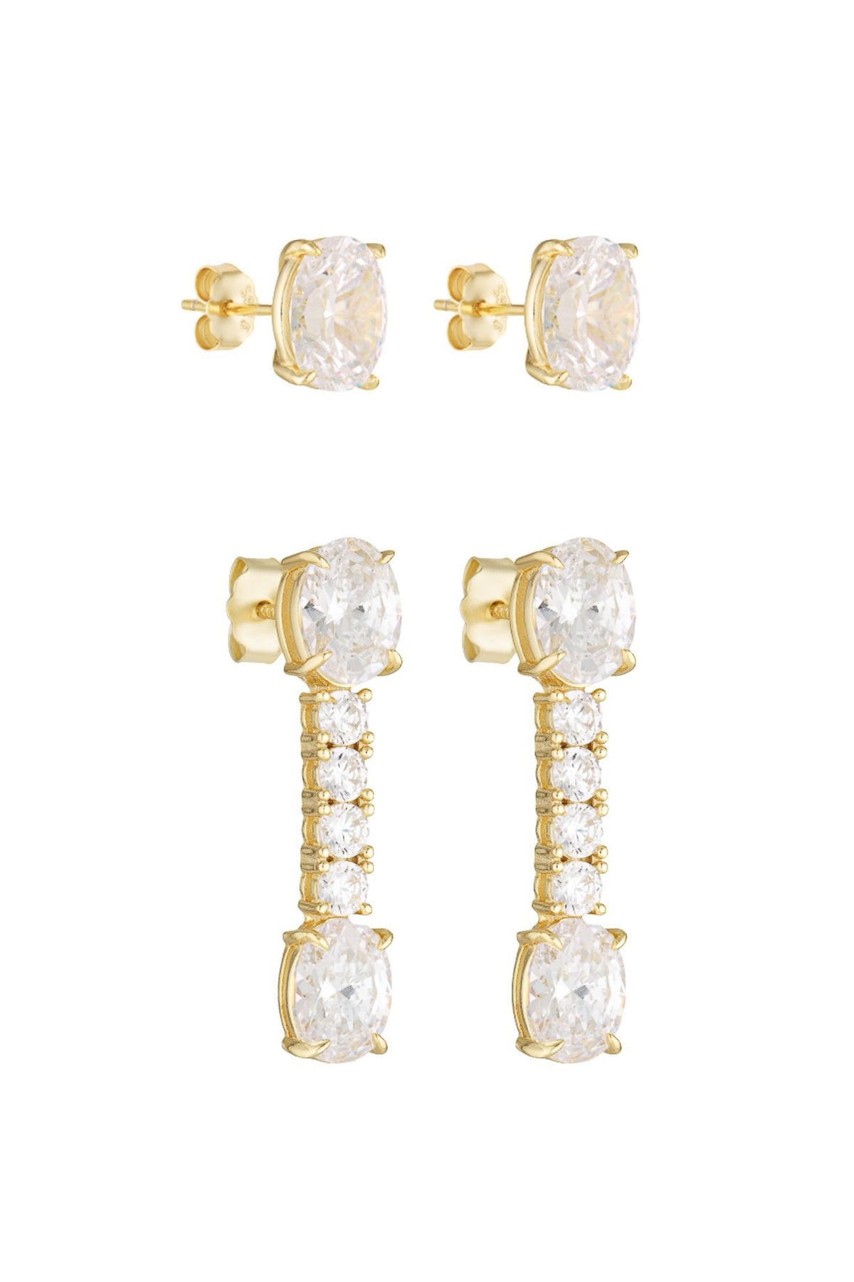 (Coming Soon) Polly Drop Earrings & Oval Studs 1CT Set