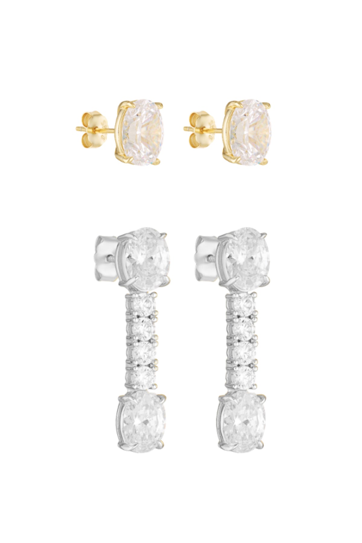 (Coming Soon) Polly Drop Earrings & Oval Studs 1CT Set