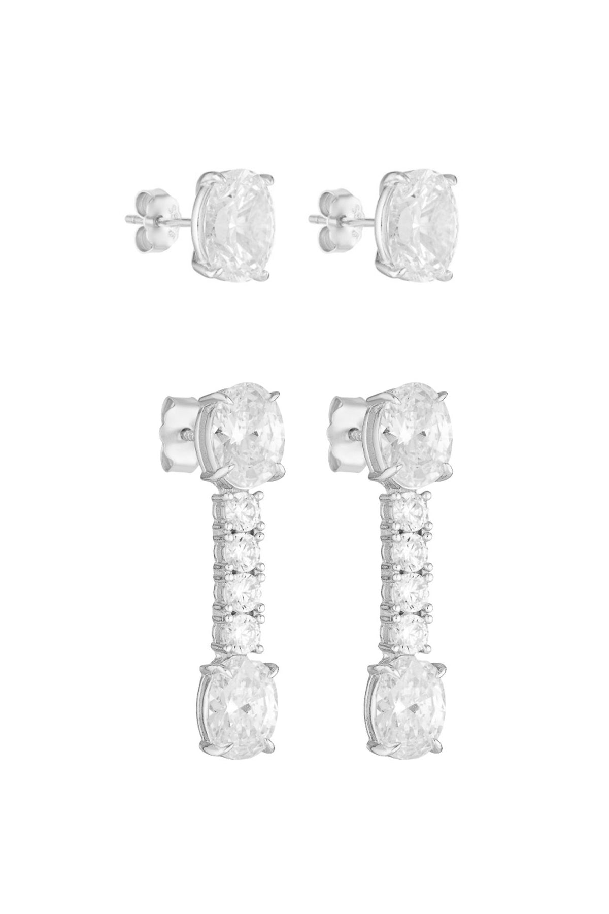 (Coming Soon) Polly Drop Earrings & Oval Studs 1CT Set