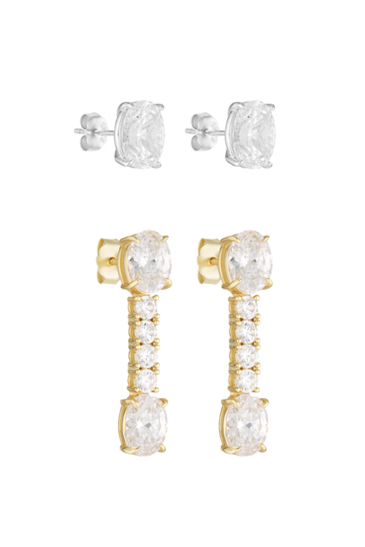 (Coming Soon) Polly Drop Earrings & Oval Studs 1CT Set