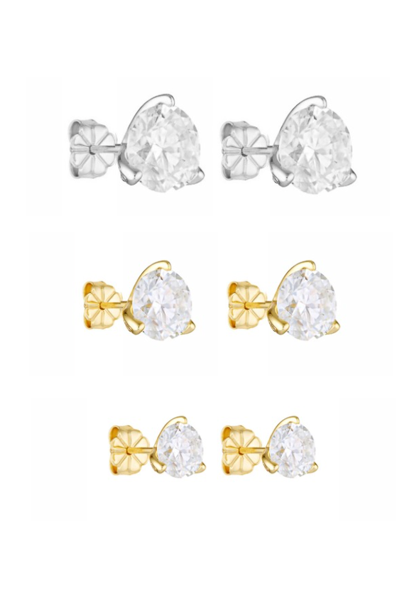 Porter Jewellery | 18k Gold Vermeil Sterling Silver | Round Studs 3ct 2ct 1ct Set