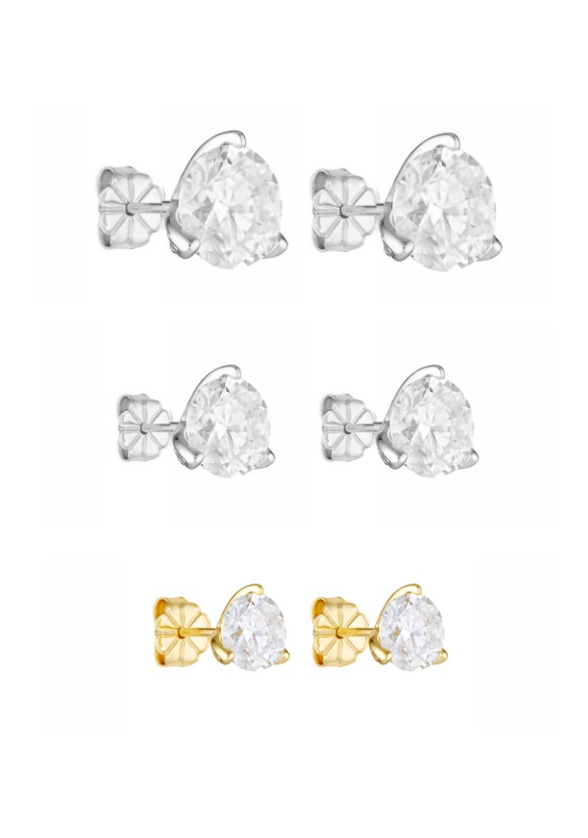 Porter Jewellery | 18k Gold Vermeil Sterling Silver | Round Studs 3ct 2ct 1ct Set
