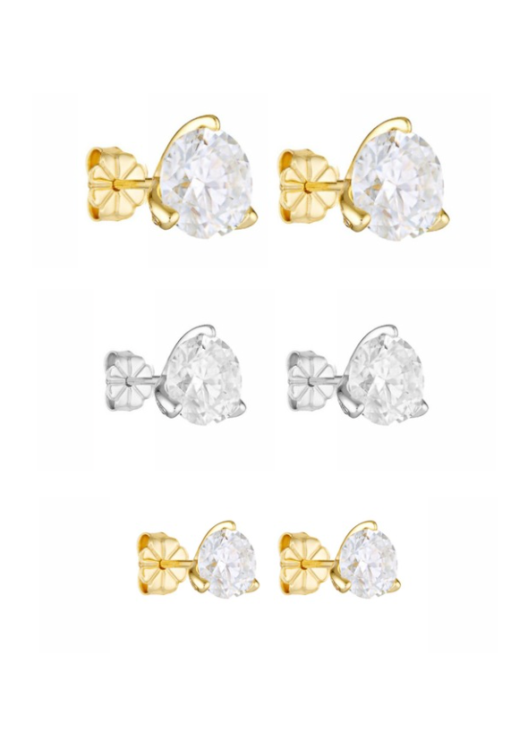 Porter Jewellery | 18k Gold Vermeil Sterling Silver | Round Studs 3ct 2ct 1ct Set