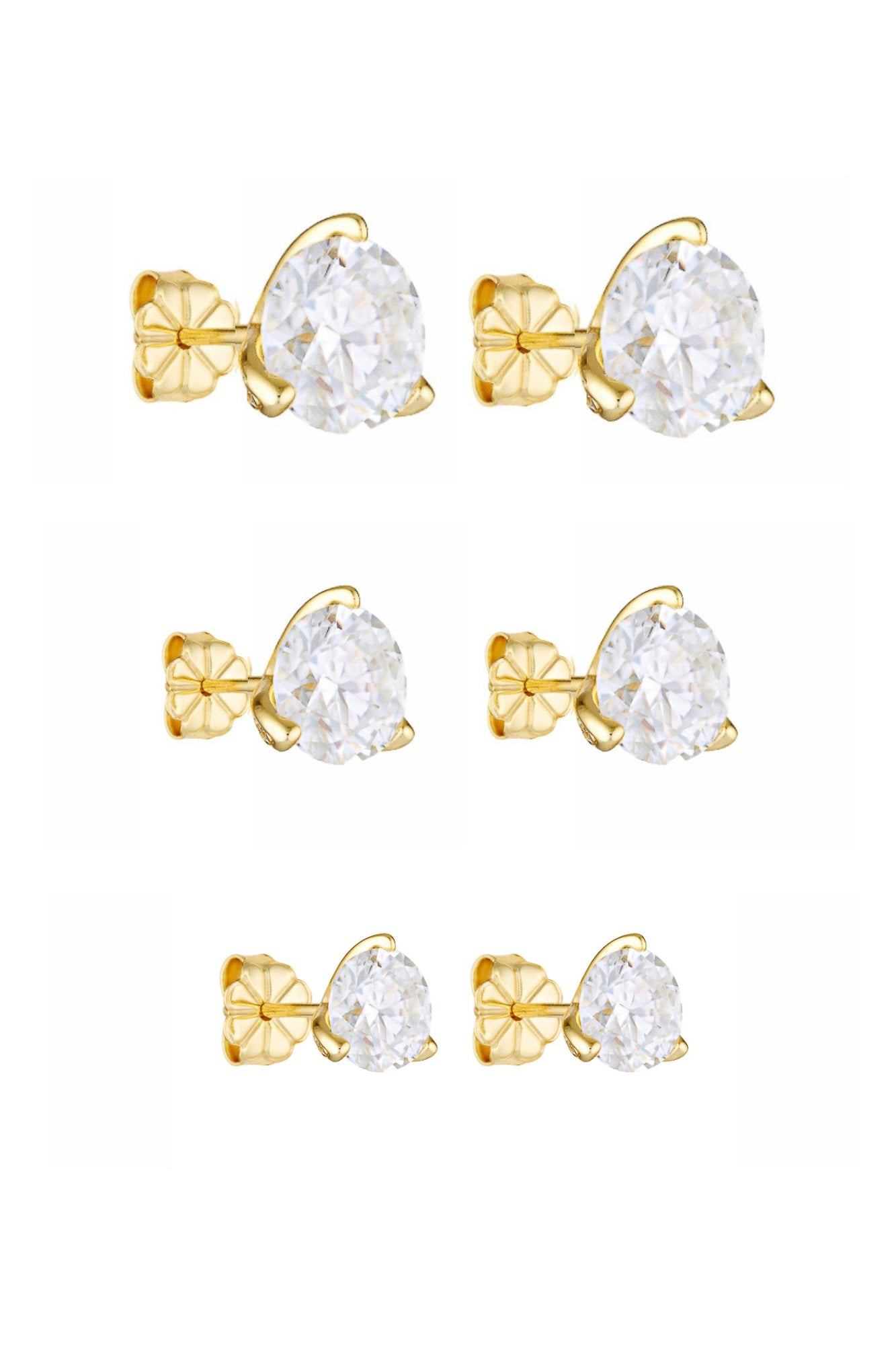 Porter Jewellery | 18k Gold Vermeil Sterling Silver | Round Studs 3ct 2ct 1ct Set
