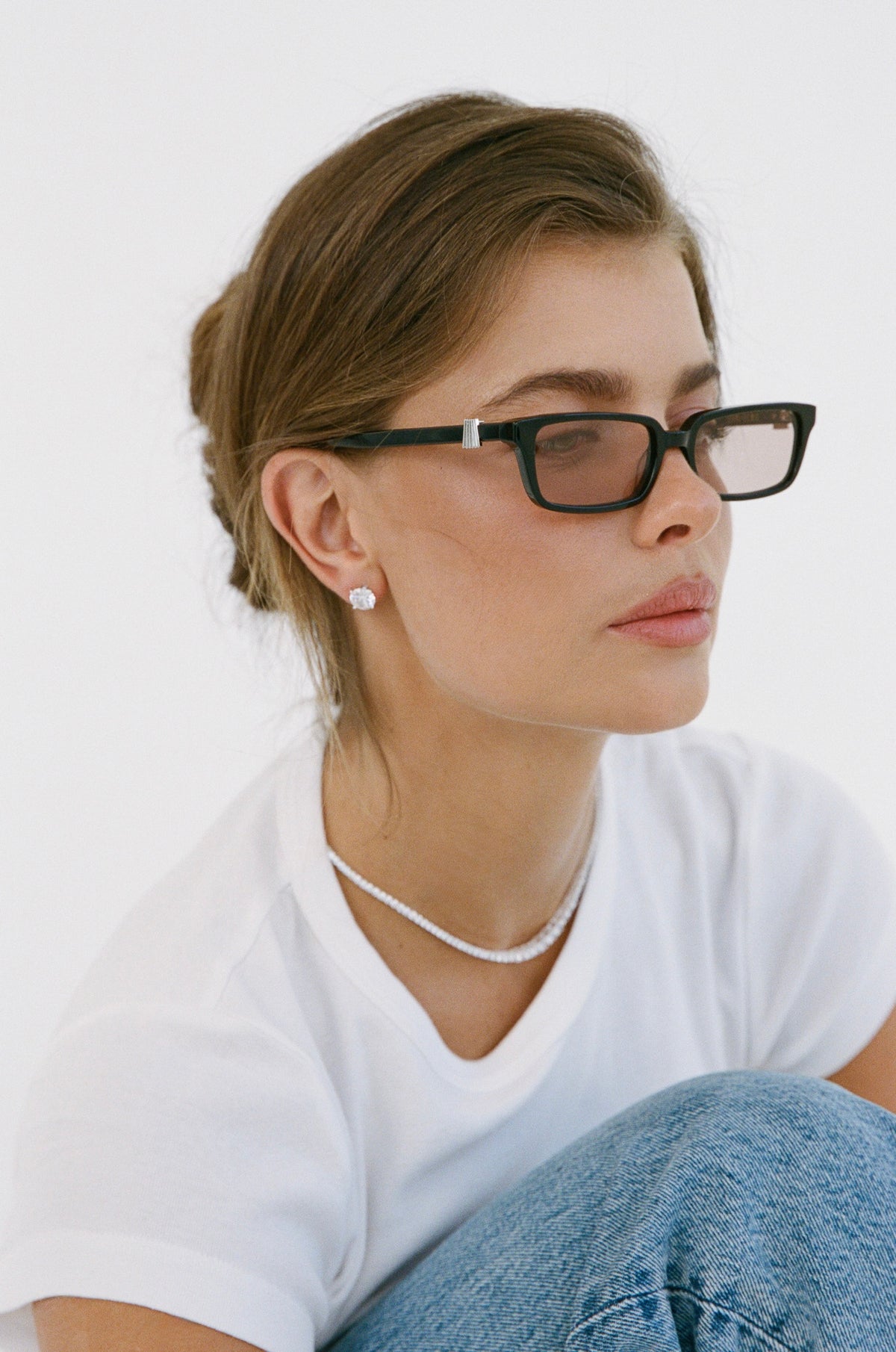 Porter Jewellery | Sterling Silver | Graduating Tennis Necklace White Gold | Round Studs 3CT