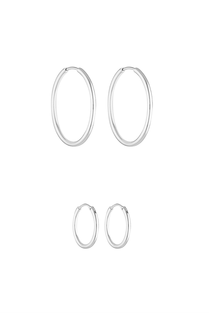 90'S HOOPS 20MM 30MM - SILVER SET