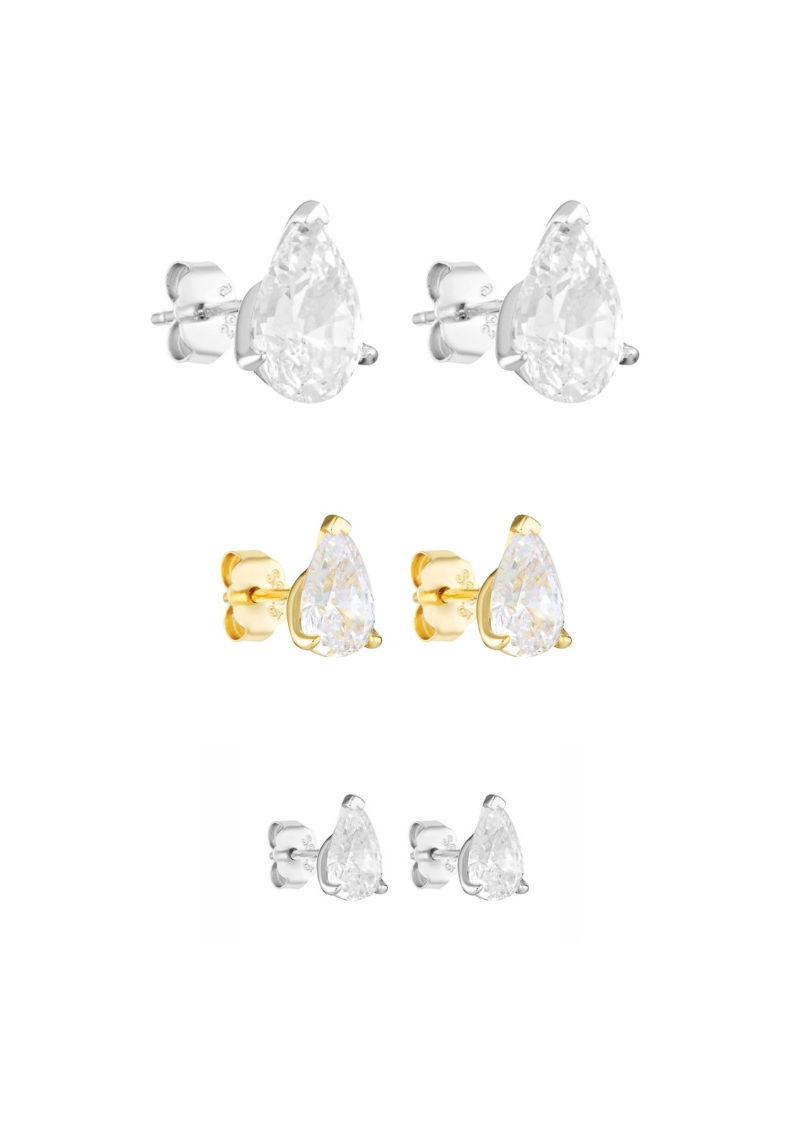 Pear Studs 2CT, 1CT & 0.5CT Set