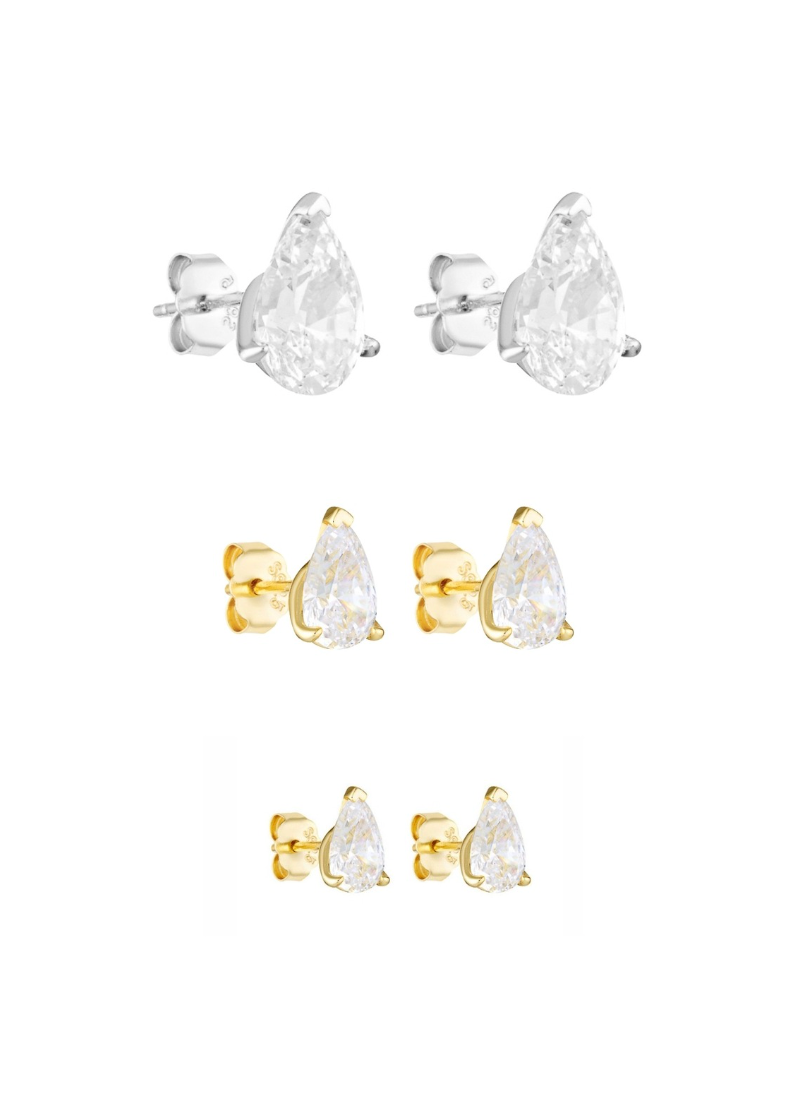 Pear Studs 2CT, 1CT & 0.5CT Set