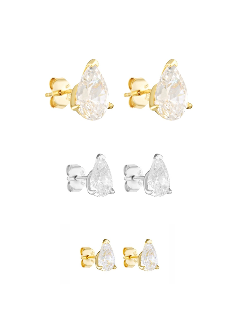 Pear Studs 2CT, 1CT & 0.5CT Set