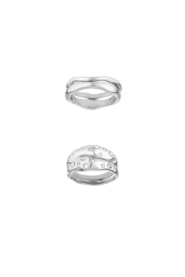 Wave Ring - White Gold & Mali Ring - White Gold/Clear Set