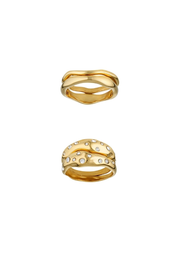 Wave Ring - Gold & Mali Ring - Gold/Clear Set