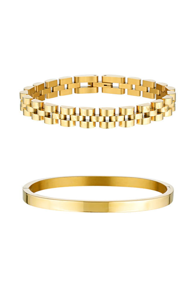 Porter Jewellery | 18k gold vermeil | Fine Baby Link Bracelet Dylan Bangle Plain Set